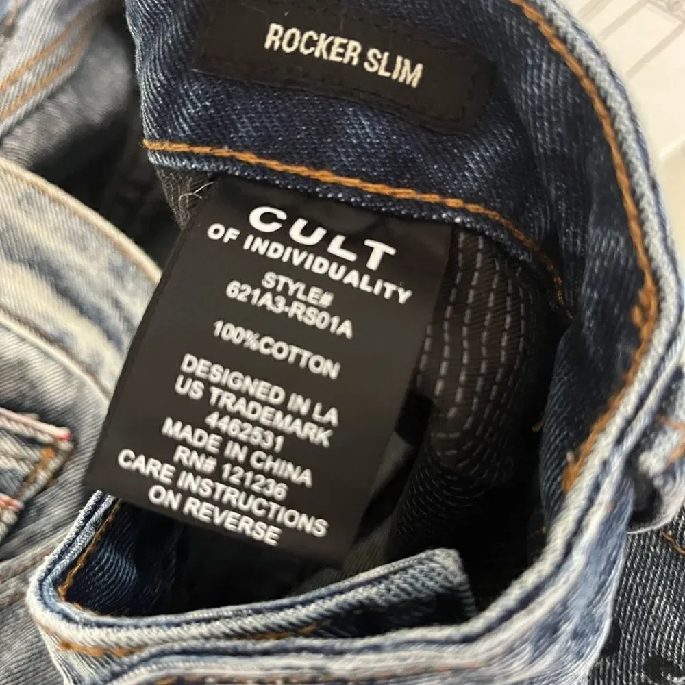Cult of Individuality Rocker Slim Distressed‎ Jeans Rips Studs Ink, 40x33 NWT